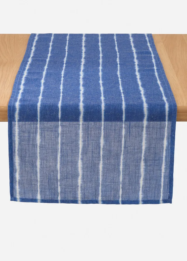 Chemin de table contenant du lin • bleu foncé/blanc • Boutique bonprix