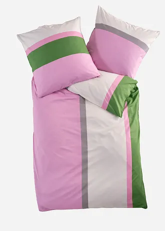 Dekbedovertrek in een katoenmix, Kleur: roze-groen gestreept