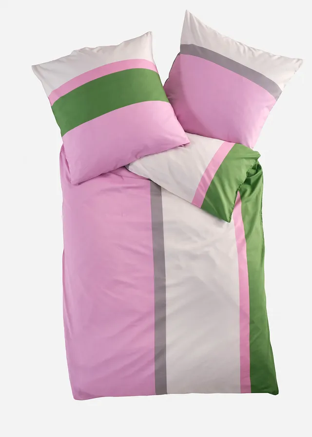 Dekbedovertrek met een colorblock design, Kleur: groen-roze