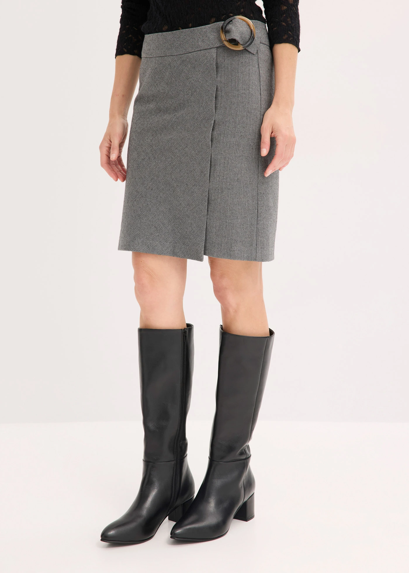 Sukně se zavinovacím vzhledem a vzorem rybí kosti • šedý melír • bonprix obchod