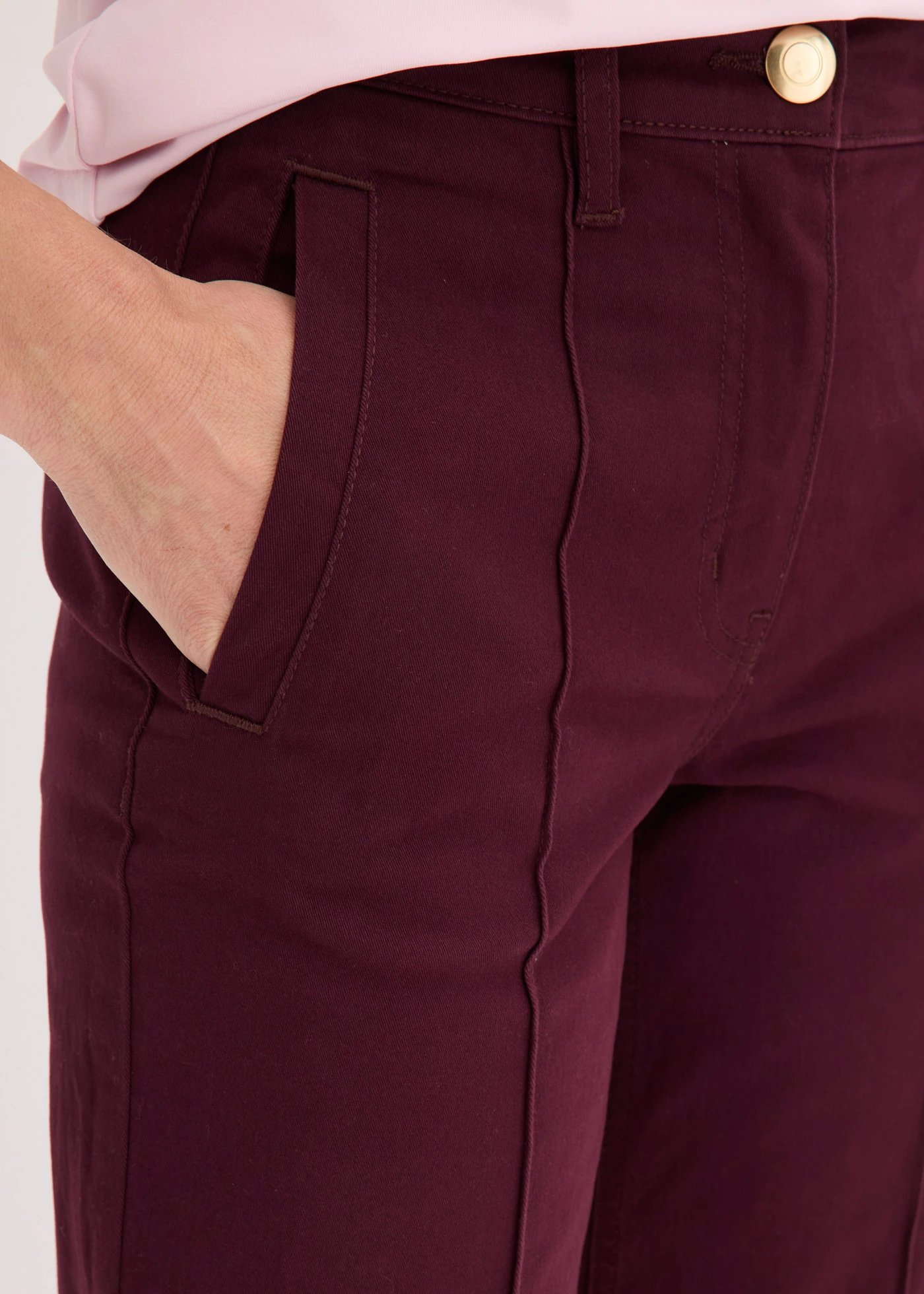 Spodnie twillowe z kantem i wpuszczaną kieszanią • czerwony winny • sklep bonprix