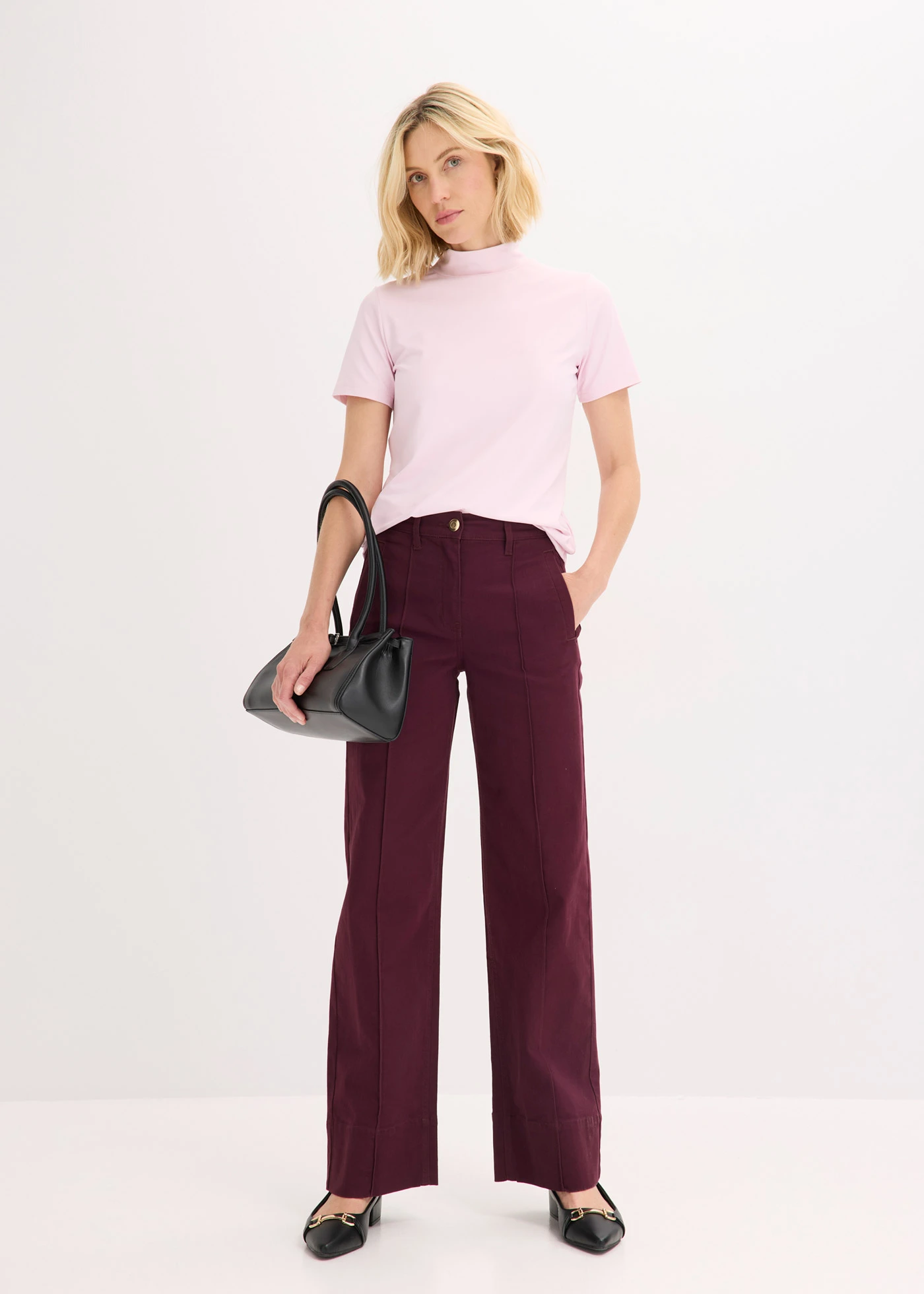 Spodnie twillowe z kantem i wpuszczaną kieszanią • czerwony winny • sklep bonprix