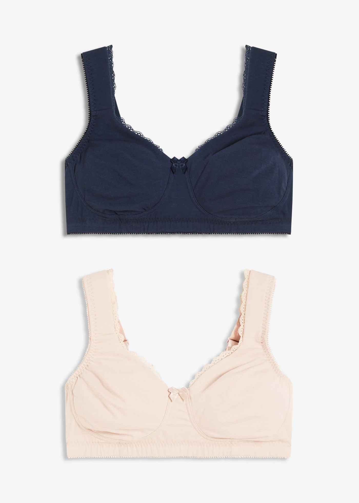 Minimizer T-shirt bh zonder beugels met biologisch katoen (set van 2) • donkerblauw+krijtbeige • bonprix online shop