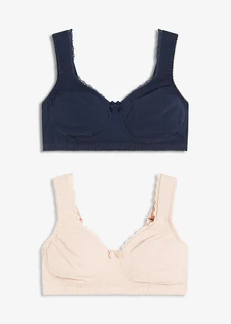 Biustonosz minimizer typu T-shirt bez fiszbinów z bawełną organiczną (2 szt.) • granatowy+ kredowy beżowy • sklep bonprix