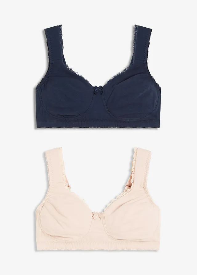 Minimizer T-shirt bh zonder beugels met biologisch katoen (set van 2) • donkerblauw+krijtbeige • bonprix online shop
