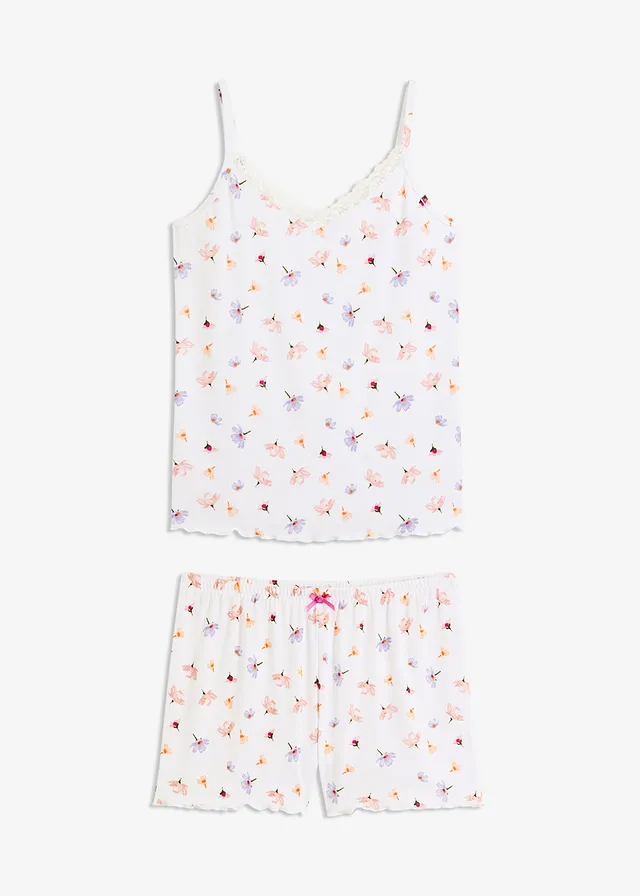 Pyjashort en matière côtelée, Couleur: blanc floral