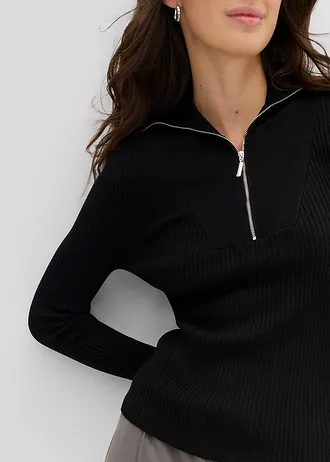 Žebrované triko z měkké viskózové směsi • černá • bonprix obchod