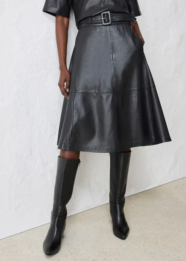 Jupe en cuir d’agneau nappa avec ceinture (ens. 2 pces) • noir • product-page.page-title-suffix