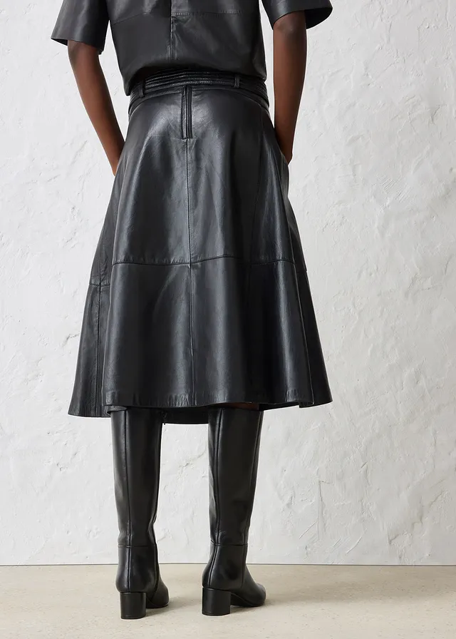 Jupe en cuir d’agneau nappa avec ceinture (ens. 2 pces) • noir • product-page.page-title-suffix