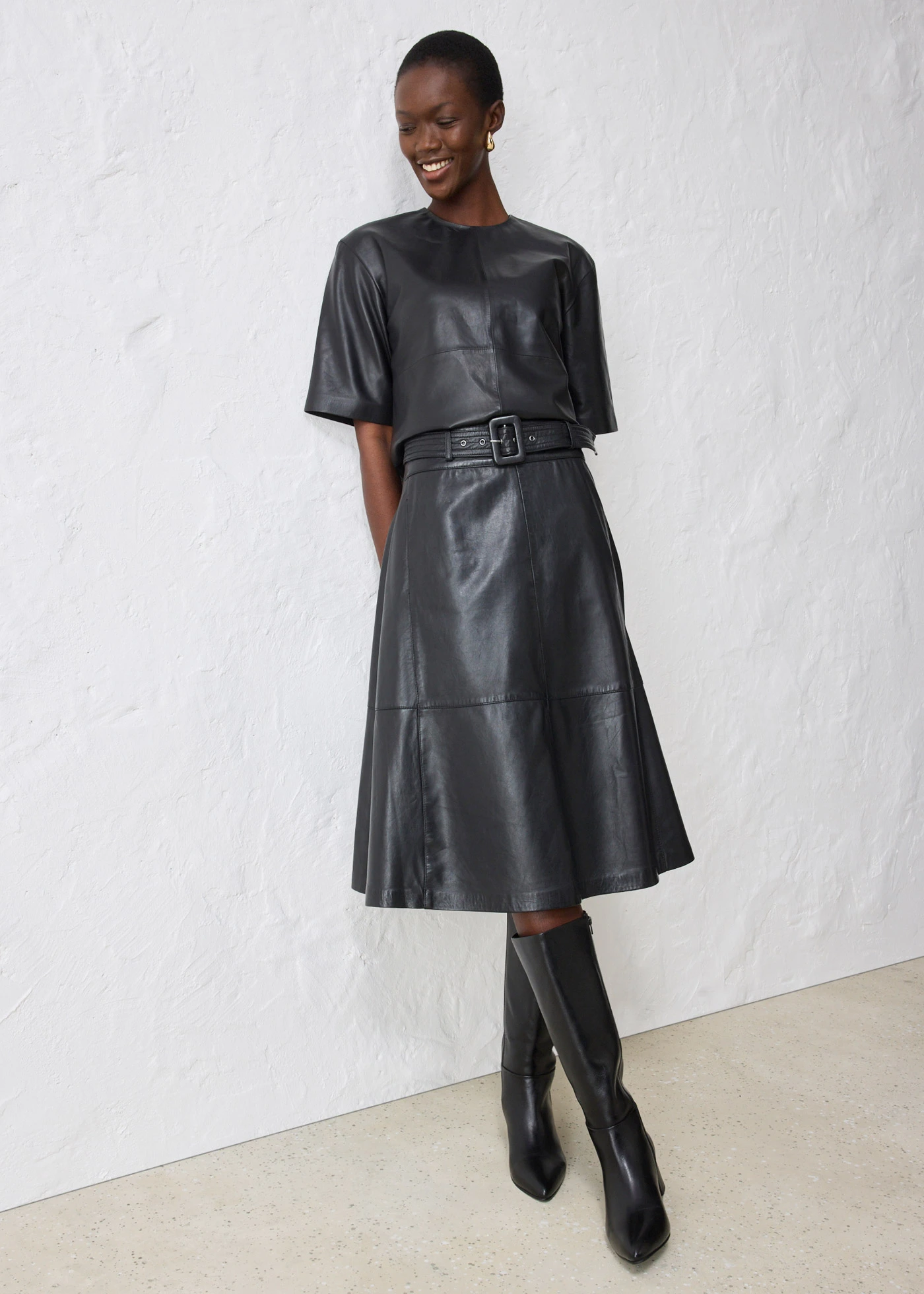 Rok van lamsnappa met riem (2-dlg. set) • zwart • bonprix online shop