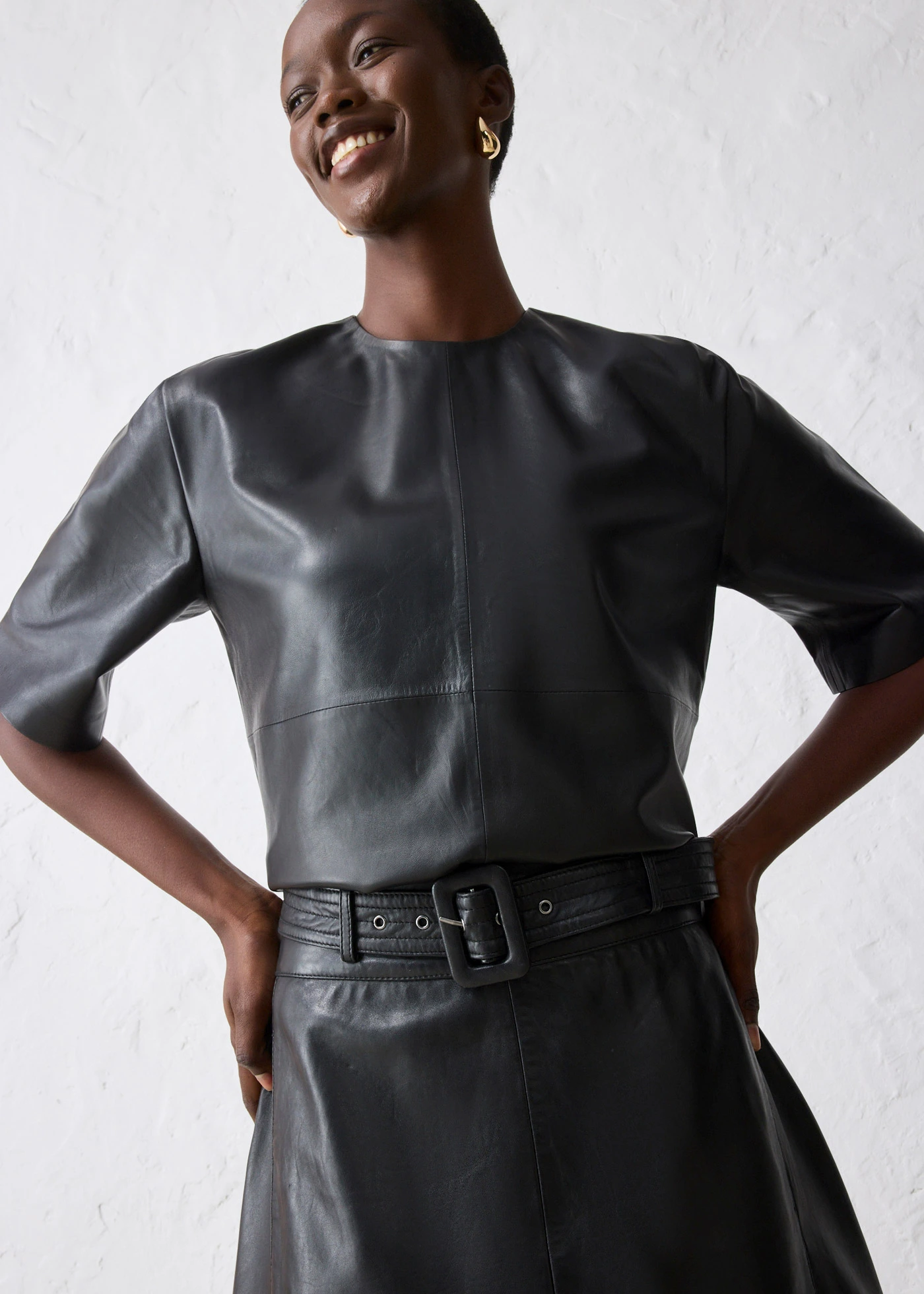 Rok van lamsnappa met riem (2-dlg. set) • zwart • bonprix online shop