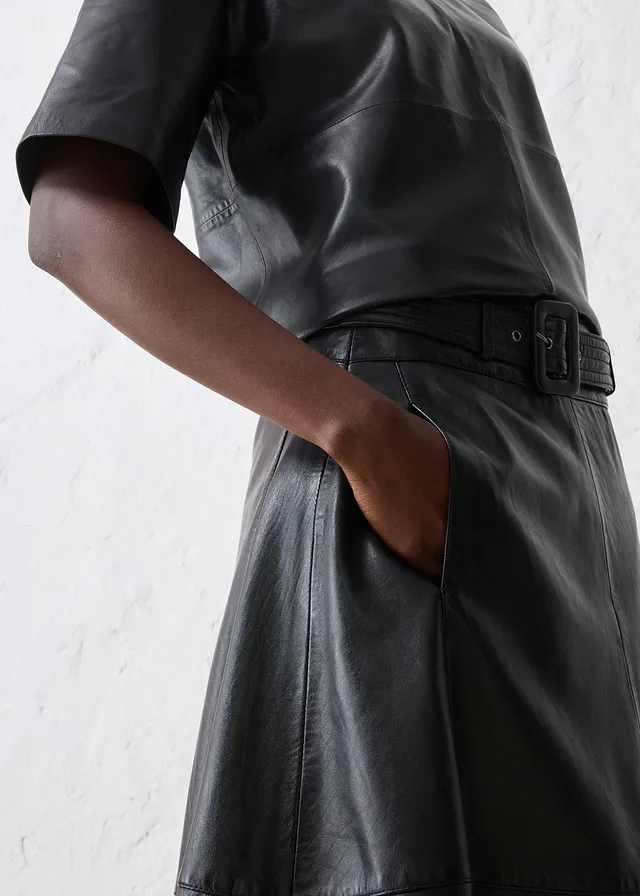 Jupe en cuir d’agneau nappa avec ceinture (ens. 2 pces) • noir • product-page.page-title-suffix