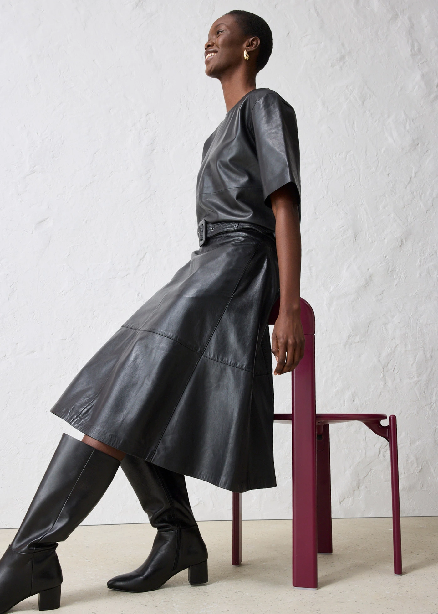 Rok van lamsnappa met riem (2-dlg. set) • zwart • bonprix online shop