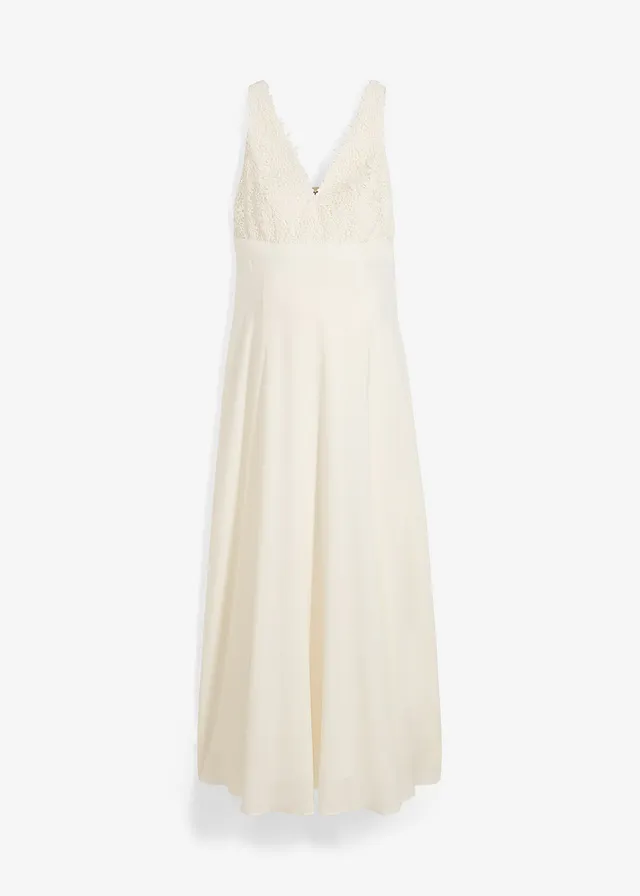 Robe de mariée de grossesse avec dentelle, satin et crêpe georgette, Couleur: écru