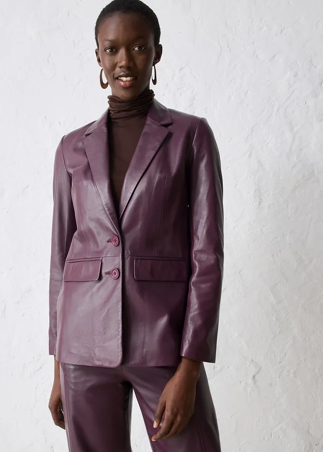 Blazer van lamsnappa, Kleur: wijnrood