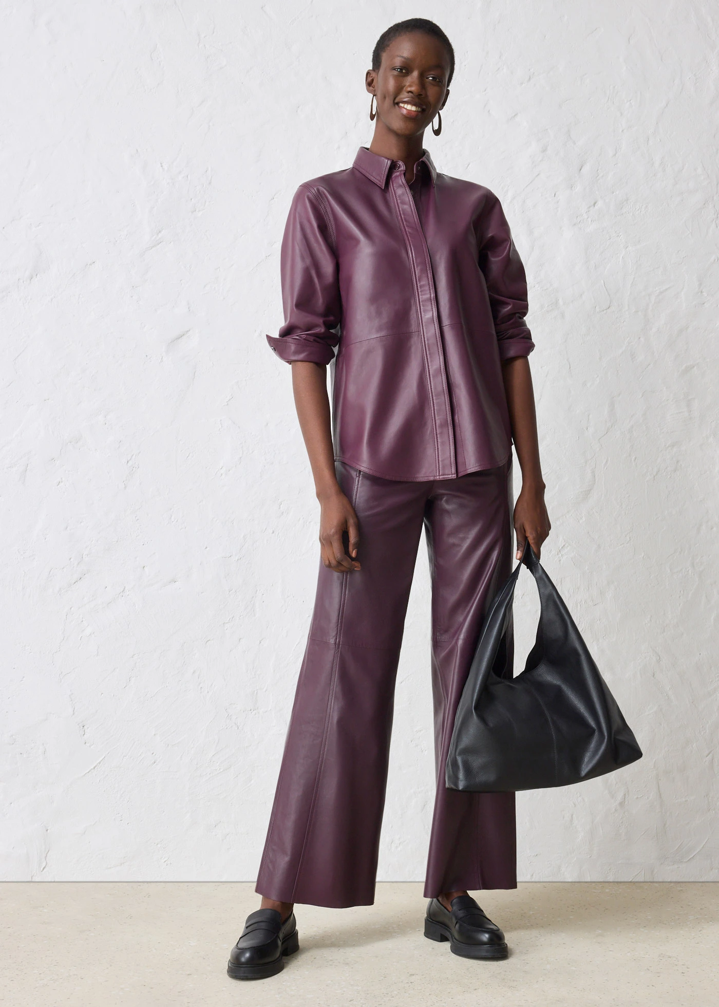 Kalhoty Marlene z jehněčí kůže nappa • vínová • bonprix obchod