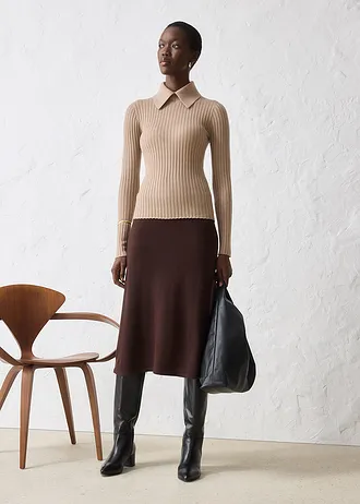 Fijn gebreide trui van merinowol, Kleur: kakibeige