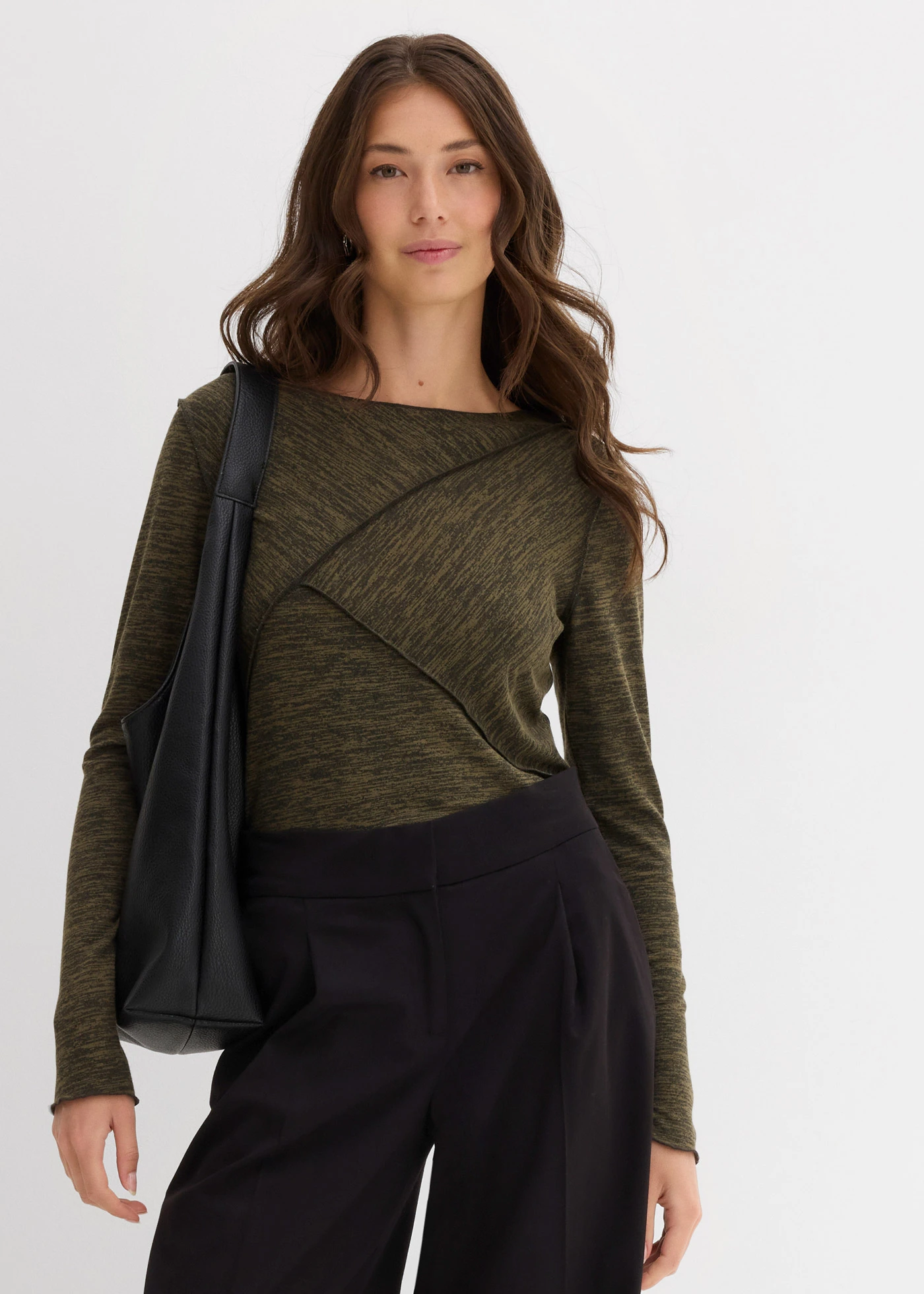 Triko s dlouhým rukávem, z měkké viskózové směsi • olivová s melírem • bonprix obchod