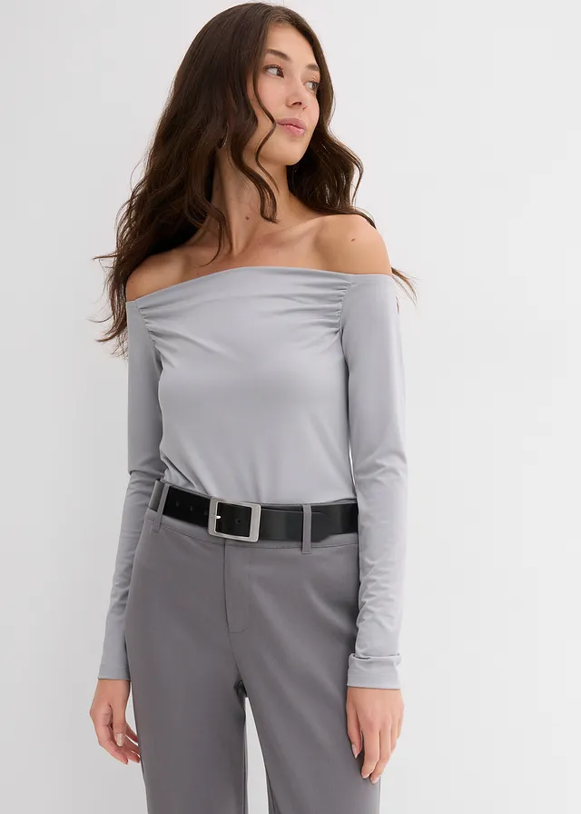 Carmen-shirt van lichte jersey, Kleur: schaduwgrijs