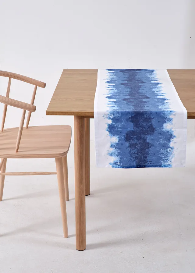 Tafelloper van biologisch katoen, Kleur: blauw/wit