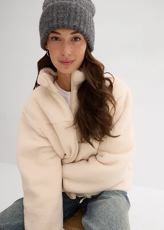 Jachetă din material teddy-fleece • bej-prund • magazin bonprix