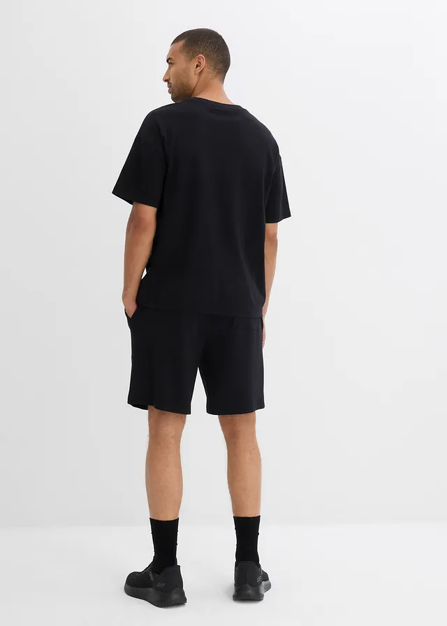 T-shirt en korte broek van zwaar biologisch katoen (2-dlg. set), Kleur: zwart met print