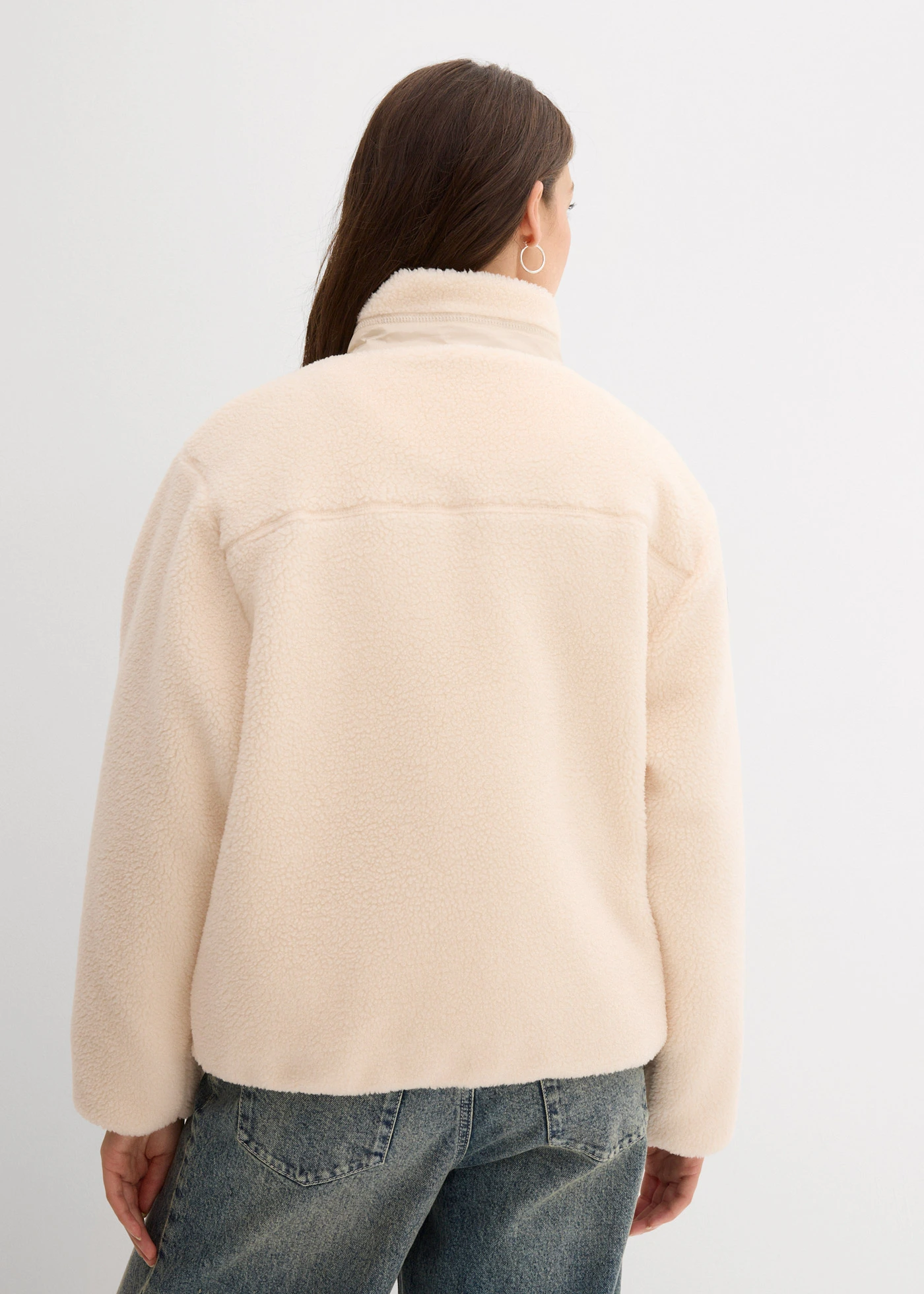 Jachetă din material teddy-fleece • bej-prund • magazin bonprix