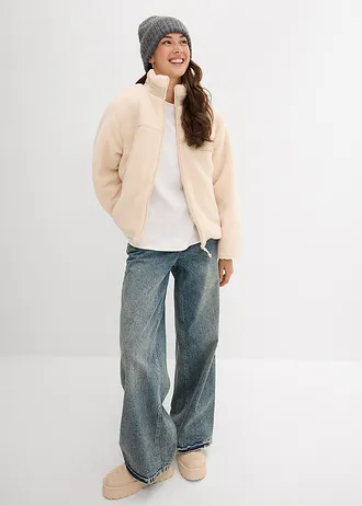 Jachetă din material teddy-fleece • bej-prund • magazin bonprix