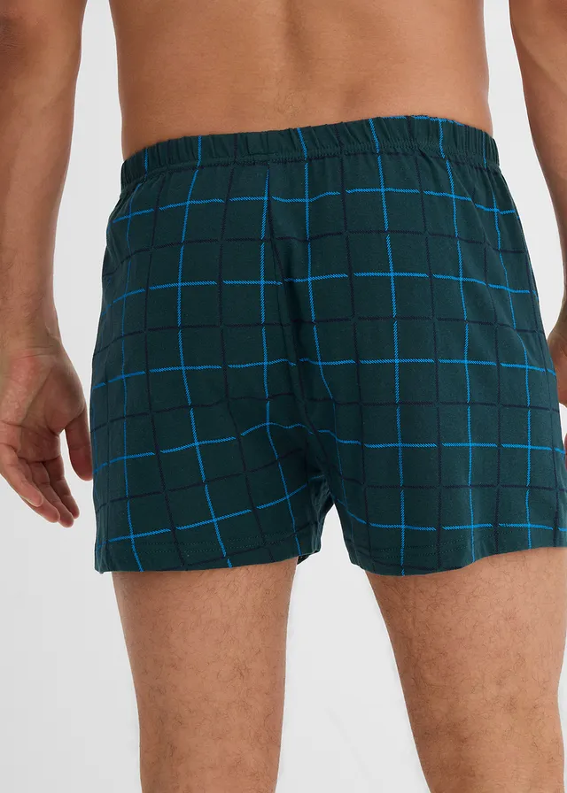 Lot de 3 caleçons en jersey coton doux • vert profond carreaux + bleu foncé • product-page.page-title-suffix