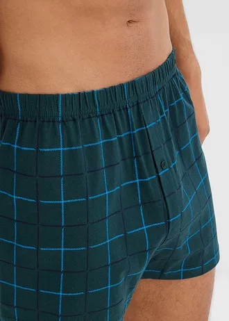 Luźniejsze bokserki z miękkiego bawełnianego dżerseju (3 pary) • głęboki zielony w kratę+ciemnoniebieski • sklep bonprix