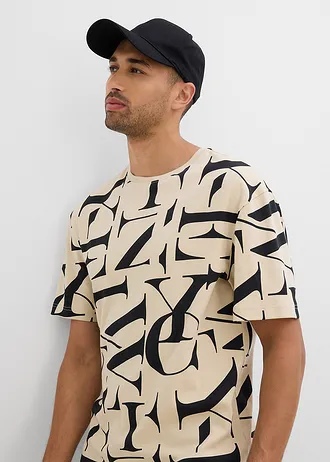 Tričko z těžké, čisté organické bavlny • světle pískovo-černá s potiskem • bonprix obchod