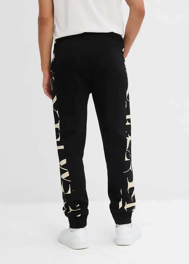 Pantalon de jogging avec empiècement, 100% coton, Couleur: noir + sable clair
