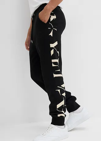 Pantalon de jogging avec empiècement, 100% coton • noir/sable clair • Boutique bonprix