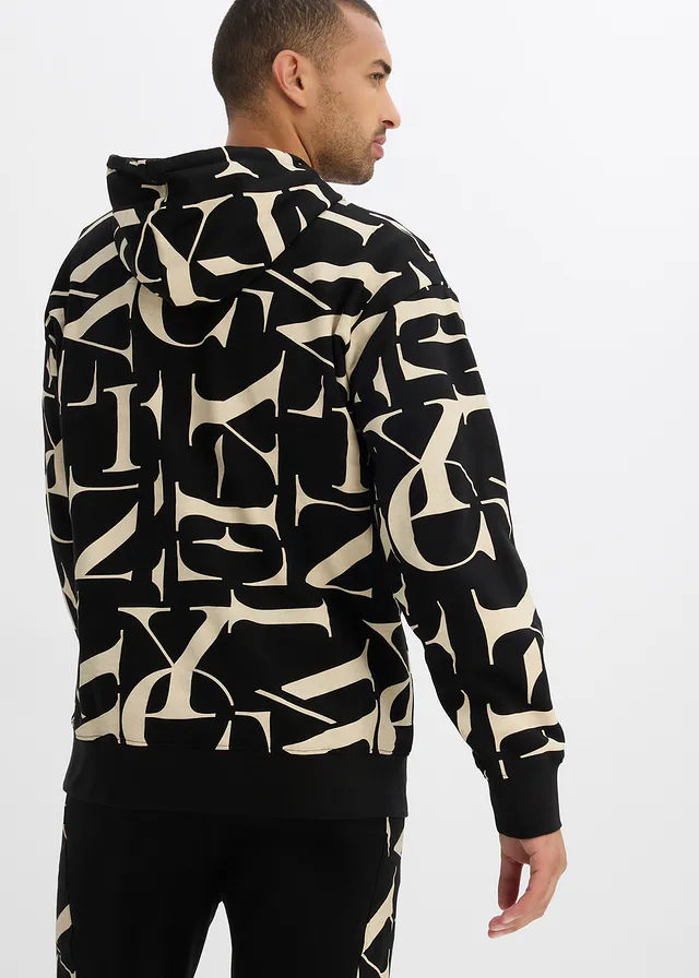 Sweat à capuche 100% coton, coupe loose • noir-sable clair imprimé • product-page.page-title-suffix