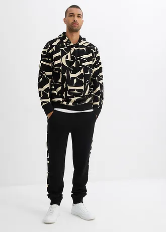 Mikina s kapucí, z organické bavlny, Loose Fit • černo-světle písková s potiskem • bonprix obchod