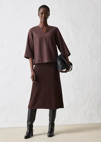 Gebreide rok van zachte wolmix, Kleur: donkerbruin