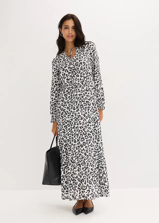 Robe longue, Couleur: blanc cassé/anthracite