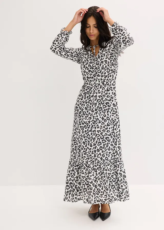 Robe longue, Couleur: blanc cassé/anthracite