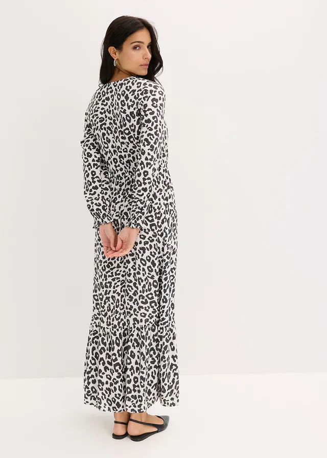 Robe longue, Couleur: blanc cassé/anthracite
