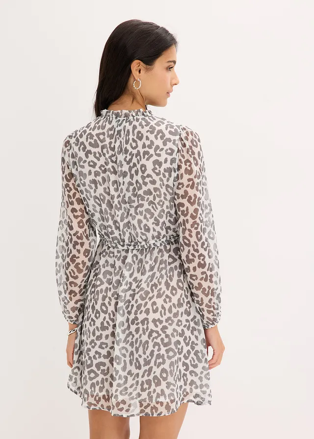 Robe en mousseline, Couleur: écru/anthracite léopard