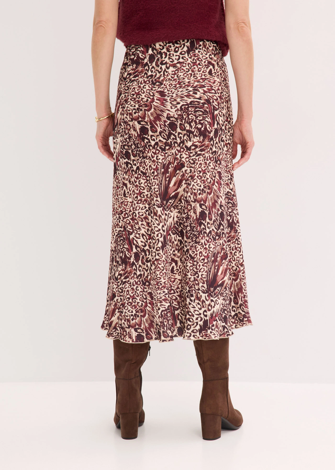 Saténová sukně se strukturou • béžovo-vínovo-tmavě hnědá s leopardím potiskem • bonprix obchod