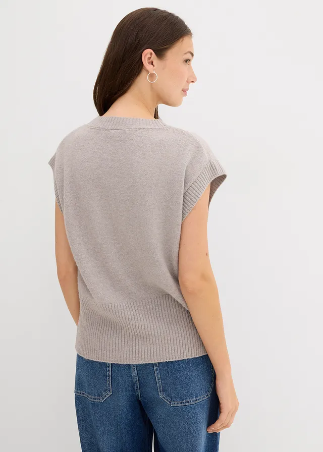 Pull sans manches oversize, Couleur: gris clair chiné