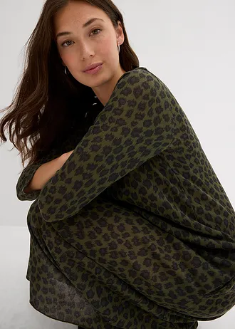 Úpletové šaty s balónovým střihem • olivová s leopardím potiskem • bonprix obchod