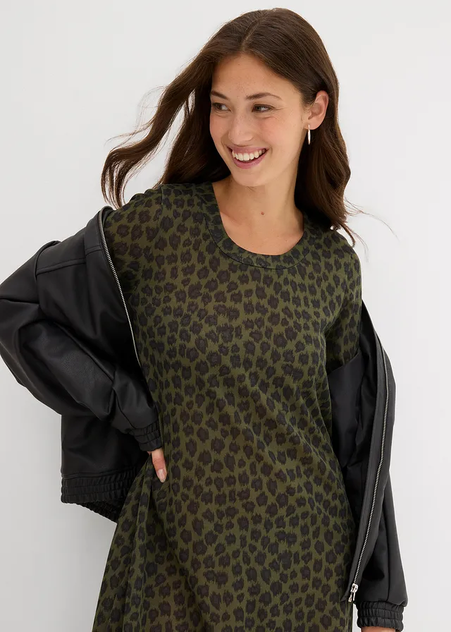 Ballonvormige shirtjurk • olijfgroen luipaardprint • product-page.page-title-suffix