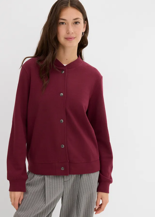 Blouson boutonné en molleton, Couleur: rouge érable