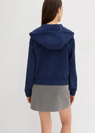 Trainingsjack met sportieve strepen, Kleur: donkerblauw/wit