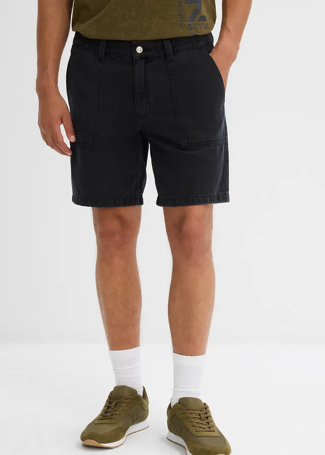 Twill short van katoen, loose fit, Kleur: zwart