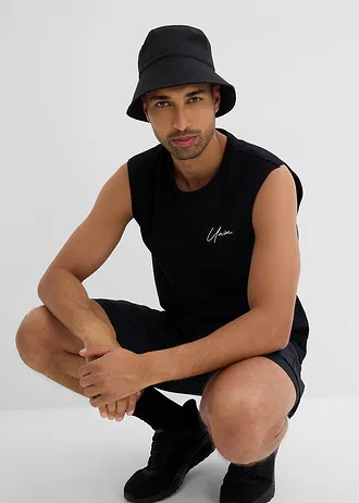 Koszulka bez rękawów (2 szt.) z czystej bawełny organicznej, loose fit • czarny+biały • sklep bonprix