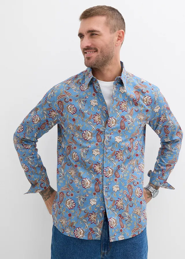 Chemise habillée 100% coton, slim, Couleur: bleu gris