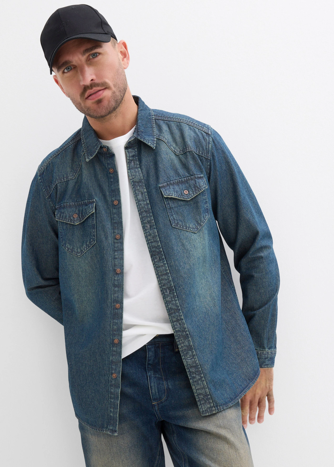 Džínsová košeľa, dlhý rukáv, z čistej bio bavlny • modrá dirty denim used • obchod bonprix